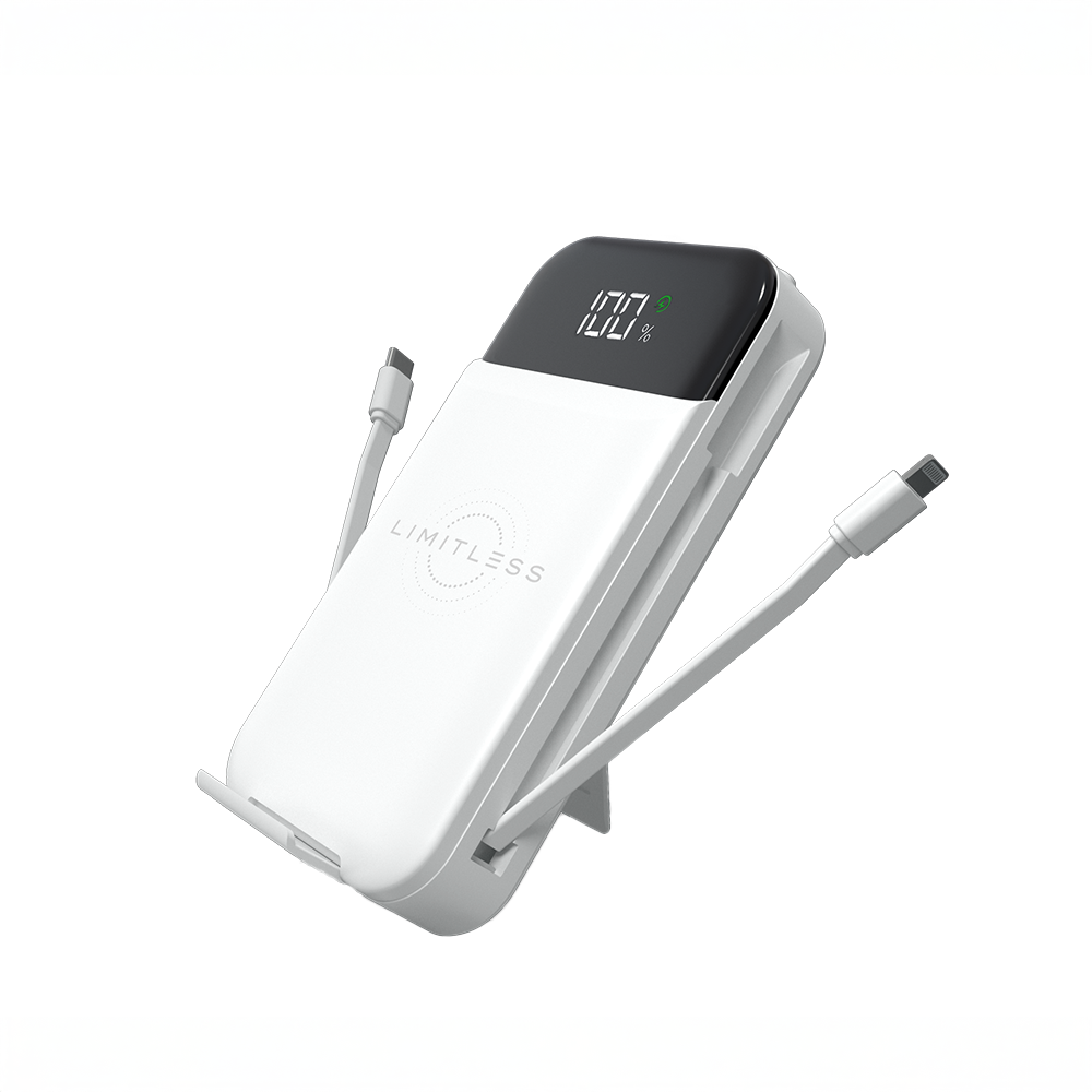 Ultimate Pro 15,000mAh Portable Power Bank With Wall Plug, Digital Display, Built-In Cables, & Wireless Charging